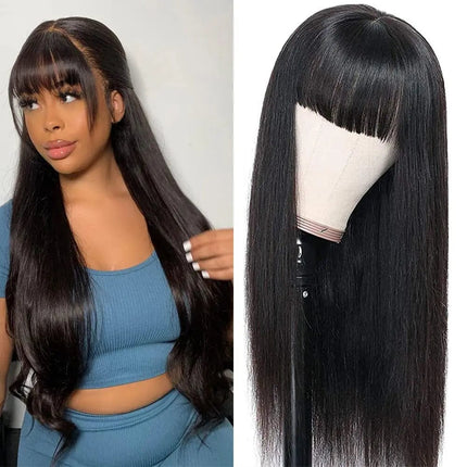 Wig With Bangs Fringe Wigs Human Hair Wig For Women Brazilian 100%Human Hair Sale Bangs Wig Full Machine Made Remy Hair Glueless