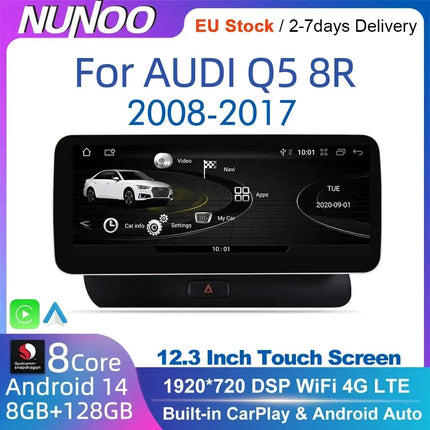 12.3 Android 14 System Car Radio Stereo For Audi Q5 8R 2008-2017 WiFi 4G LTE 8+128GB CarPlay BT IPS Touch Screen GPS HEBDO