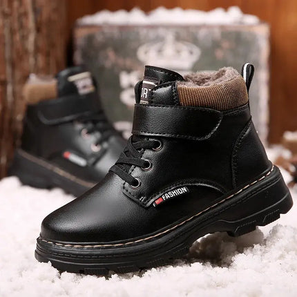 Boy's Plush Leather Boats Kid's Winter Brown Velvet Padded Kids Casual Shoes Baby Girls Snow Boots Cotton 4-16Y Children Hebdo Store