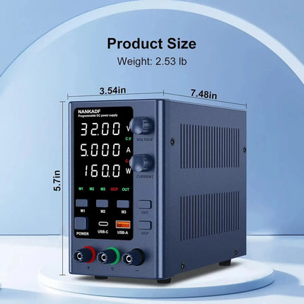 NANKADF DC Power Supply, 0-30V 0-10A with High Accuracy 4-Digit LED Display, 5V/2A USB Port, Encoder Adjustment N-GA3010H HEBDO