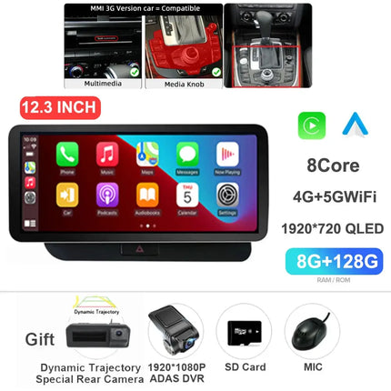 12.3 Inch Android 14 For Audi Q5 2009-2016 Car Radio Stereo WIFI 4G Split Screen BT GPS Navi Multimedia Carplay Auto 360 Camera HEBDO