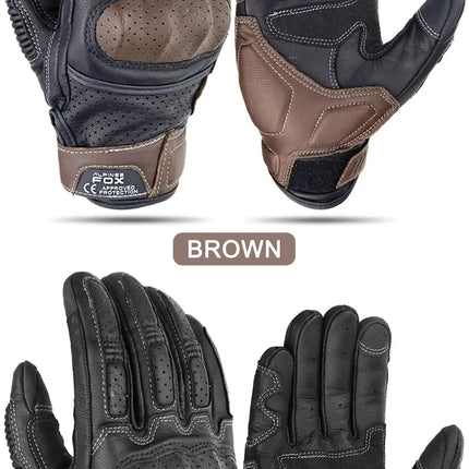 Brown Vintage Leather Motorcycle Gloves Men HEBDO