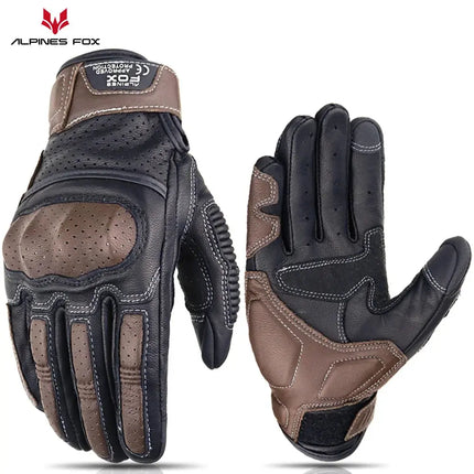 Brown Vintage Leather Motorcycle Gloves Men HEBDO