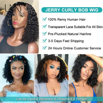 Short Curly Human Hair Bob Wig Water Lace Front Human Hair Wigs ForWomen PrePlucked Brazilian Glueless T Part Lace Wig Unikyhair - Premium  from FRANTZDOL STORE  - Just $70! Shop now at FRANTZDOL STORE 