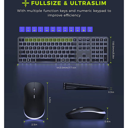 Backlight Wireless Keyboard and Mouse Combo 2.4G USB Silent Keyboard Set Rechargeable Full-Size Slim Keyboard & Mouse Set HEBDO STORE