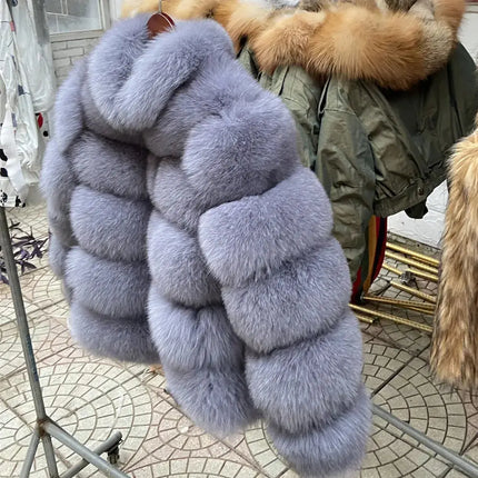 QUEENTINA Natural Real Fox Fur Coat Fashion Winter Jacket Women Warm Genuine New Luxury Designer Clothes With Layers Black Sets HEBDO