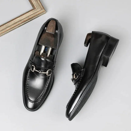 business dress leather shoes toe cover metal title buckle top layer leather men's shoes fashion men's single shoes we HEBDO STORE