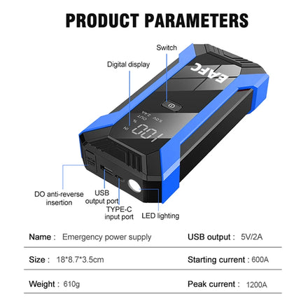 Super Capacitor Car Jump Starter 2000A/1200A Car Booster Device Portable Battery Starters Charger Starting for Emergency Device HEBDO STORE