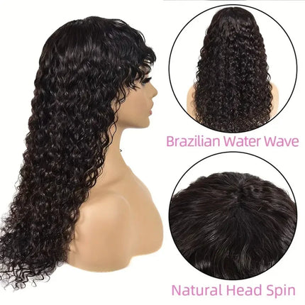 Deep Wave Human Hair Wigs With Bangs Wig Pre Plucked Cheap Hair Wigs On Sale Clearance Full Machine Made Wig With Bang HEBDO STORE