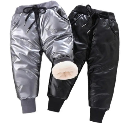 Winter Boys Light Leather Triple Layer Lined Fleece Thick Trousers For Girls Children's Fashion Warm Elastic Long Cotton Pants Hebdo Store