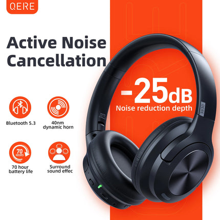 Wireless headphones QERE E80 Earphone bluetooth 5.3 ANC Noise Cancellation Hi-Res Audio Over the Ear Headset 70H 40mm Driver2.4G HEBDO STORE