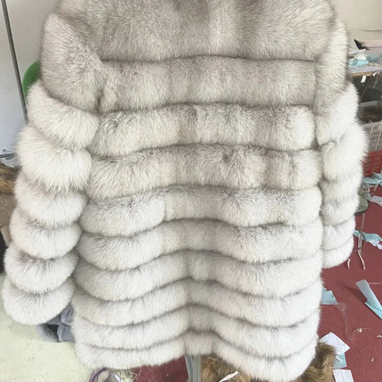 QUEENTINA Real Fox Fur Coat Winter Women's Long Sleeves Clothing HEBDO