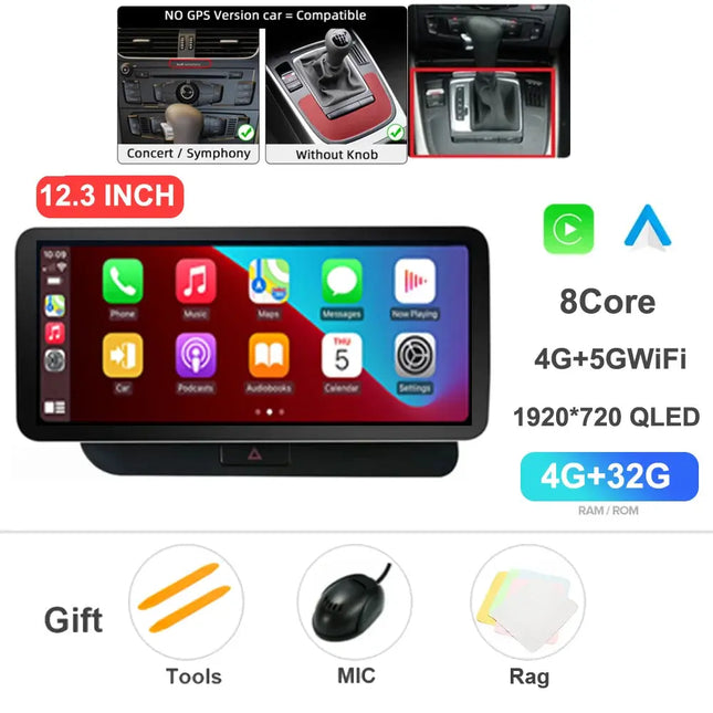 12.3 Inch Android 14 For Audi Q5 2009-2016 Car Radio Stereo WIFI 4G Split Screen BT GPS Navi Multimedia Carplay Auto 360 Camera HEBDO