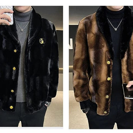 Winter New Men High Quality Faux Fur Coat Male Mink Fur Slim V-neck Fashion Outwear Casual Large Size Solid Color Warm Outcoat HEBDO STORE