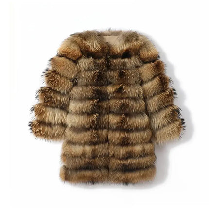 QUEENTINA Real Fox Fur Coat Winter Women's Long Sleeves Clothing HEBDO