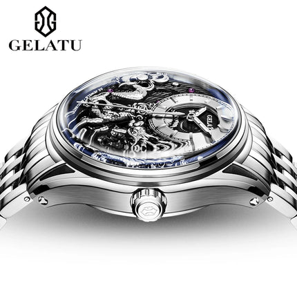 GELATU 6018 Hollow Dragon Mechanical Watch For Men Luxury Deep Waterproof Business Hand Clock Synthetic Sapphire Mirror Watches HEBDO STORE