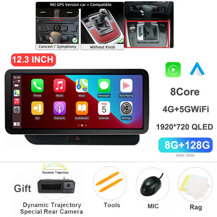 12.3 Inch Android 14 For Audi Q5 2009-2016 Car Radio Stereo WIFI 4G Split Screen BT GPS Navi Multimedia Carplay Auto 360 Camera HEBDO