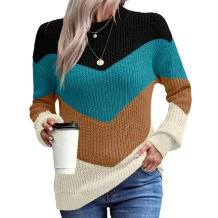 Knit Sweaters Women Jumpers Striped Print Round Neck Streetwear Pullover Top Casual Long Sleeve Warm Sweater Autumn Winter HEBDO