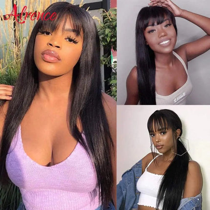 Wig With Bangs Fringe Wigs Human Hair Wig For Women Brazilian 100%Human Hair Sale Bangs Wig Full Machine Made Remy Hair Glueless HEBDO STORE