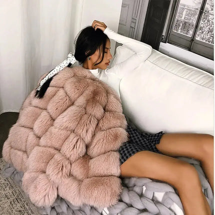 QUEENTINA Real Fur Short Coat Fashion Women Natural Fox Winter HEBDO