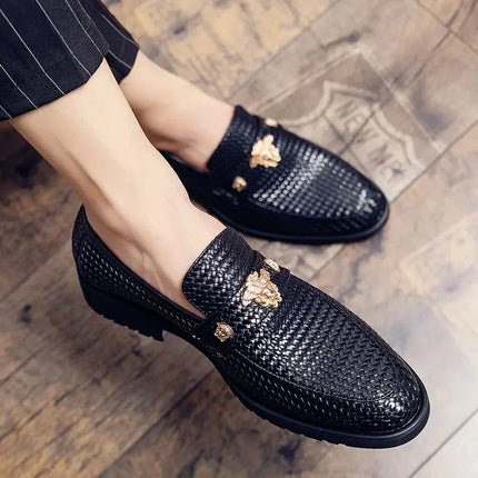 Black men's leather shoes designer loafers pointed toe brogues business men's formal wear brand shoes high quality men's shoes HEBDO STORE