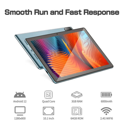 PRITOM Android 12 Tablet 10.1 Inch 3GB RAM 64GB ROM Quad Core Processor WiFi 6 GPS HD IPS Screen 8.0 MP Rear Camera Hebdo Store