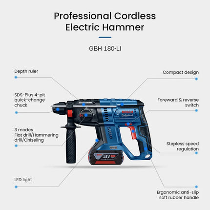 Bosch GBH 180 Rechargeable Electric Hammer Impact Drill 18V Cordless Rotary Hammer Brushless Motor Rechargeable Power Machine Hebdo Store