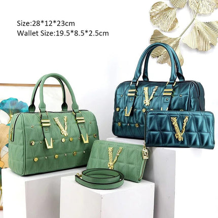 VM FASHION KISS Brand Women Rivet Handbags And Wallet Set Classic Luxury Designer 2022 Trends Top-Handle Shoulder Bag PU Leather HEBDO STORE