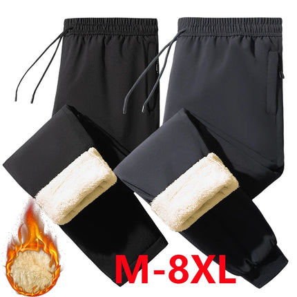 Men's Winter Warm Sports Pants Waterproof Outdoor Thick Cashmere Pants Casual Loose Drawstring Thick Large Size Jogging Pants HEBDO STORE