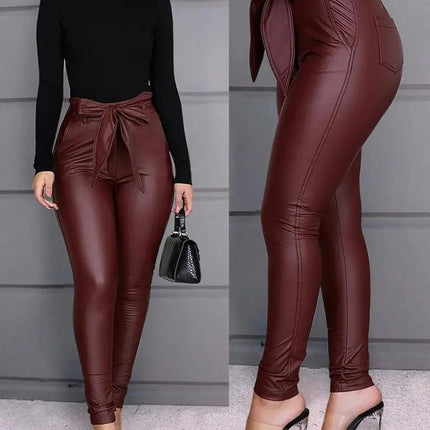 Women's PU Leather Bodycon Trousers High HEBDO STORE