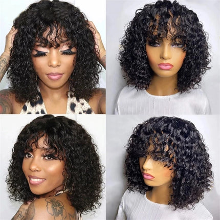 200% Density Jerry Curl Short Pixie Cut Bob Wig Ombre 1B/33 Brazilian Human Hair Wigs With Bang Natual Black Red 99j Remy Hair HEBDO STORE