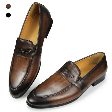 Genuine Leather Dress shoes Fashion Casual one-step Work Special design Men retro vintage pointed Luxury sapato social masculino HEBDO STORE