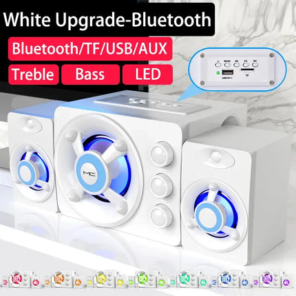 HIFI 3D Stereo Alto-falantes Coloridos LED Luz Pesada AUX USB Com Fio Sem Fio Bluetooth Áudio Home Theater Surround Som Bar TV HEBDO