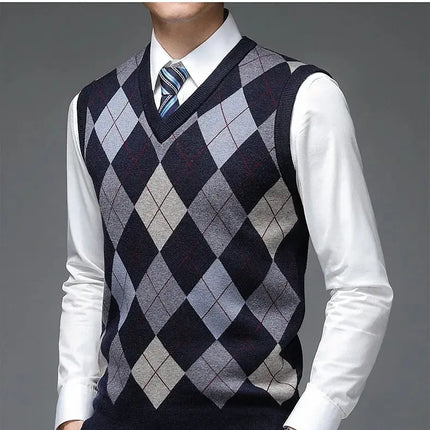 Men Sleeveless Middle-aged and Old Men's Knitted Sweater HEBDO