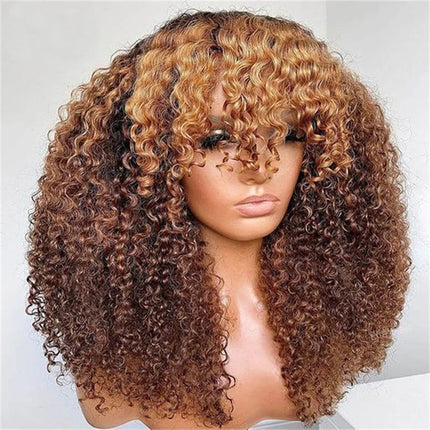 Soft Ombre Blond 26 Inch Kinky Curly Machine Wig With Bangs For Women High Temperature Fiber Cosplay Glueless Daily Use Wig HEBDO STORE