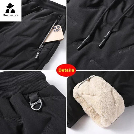 Winter Zip Pockets Thicken Fleece Sweatpants Men Joggers Black Grey Down Cotton Warm Pants Male Water Proof Thermal Trousers 7XL HEBDO STORE