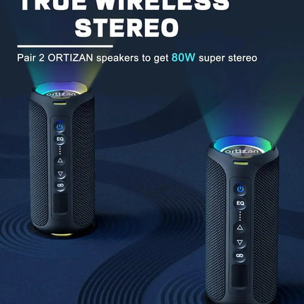 Ortizan Bluetooth Speakers 40W Enhanced Bass Portable Outdoor Wireless Speaker 30Hrs IP7 Waterproof Shower Speaker Bluetooth 5.3 HEBDO