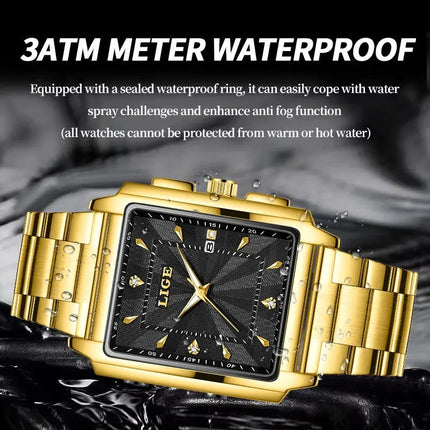 LIGE Fashion Business Watch Men Square Sport Waterproof Watches For Men Top Brand Luxury Military Quartz Chronograph Wristwatch HEBDO STORE