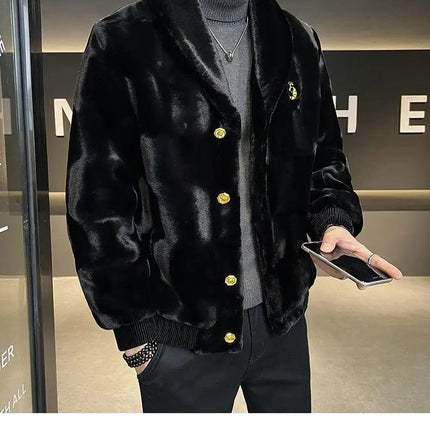 Winter New Men High Quality Faux Fur Coat Male Mink Fur Slim V-neck Fashion Outwear Casual Large Size Solid Color Warm Outcoat HEBDO STORE