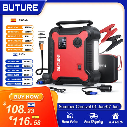 Buture 5 in 1 Car Jump Start  Air Compressor 26800mAh Power Bank Portable Battery Booster Digital Tire Inflator with 160W DC Out HEBDO STORE