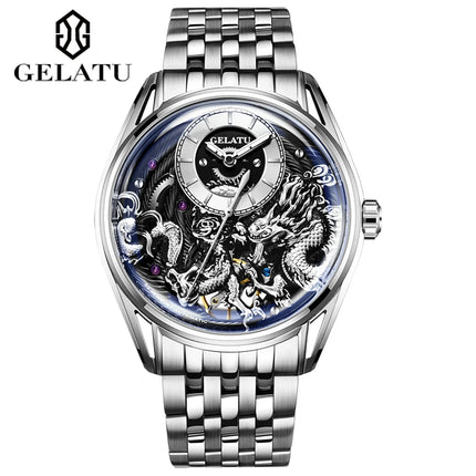 GELATU 6018 Hollow Dragon Mechanical Watch For Men Luxury Deep Waterproof Business Hand Clock Synthetic Sapphire Mirror Watches HEBDO STORE