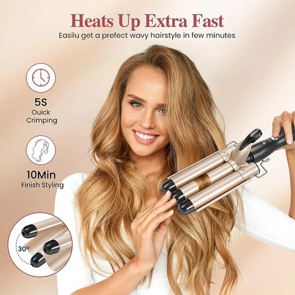 Curling Iron Wand With Lcd Temperature Display - 1 Inch Ceramic Tourmaline Triple Barrels Coating Hair Curler HEBDO STORE