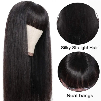 Wig With Bangs Fringe Wigs Human Hair Wig For Women Brazilian 100%Human Hair Sale Bangs Wig Full Machine Made Remy Hair Glueless HEBDO STORE