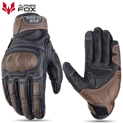 Brown Vintage Leather Motorcycle Gloves Men HEBDO