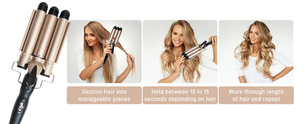 Curling Iron Wand With Lcd Temperature Display - 1 Inch Ceramic Tourmaline Triple Barrels Coating Hair Curler HEBDO STORE