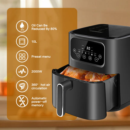 EXSAMO 10L Large Capacity Smart Electronic Digital Deep  Fryers Oven Without Oil 2000W Multi-Function With Touchscreen Air Fryer HEBDO STORE