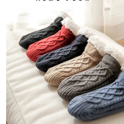 Warm Non Slip Socks Thermal Men Winter Short Cotton Thickened Family Sleep Soft Grip Plush Floor Slipper Sock Fluffy Women 2024 HEBDO