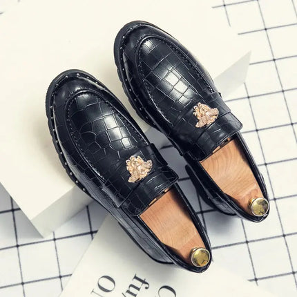 Black men's leather shoes designer loafers pointed toe brogues business men's formal wear brand shoes high quality men's shoes HEBDO STORE