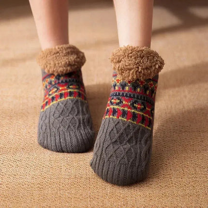 Warm Non Slip Socks Thermal Men Winter Short Cotton Thickened Family Sleep Soft Grip Plush Floor Slipper Sock Fluffy Women 2024 HEBDO