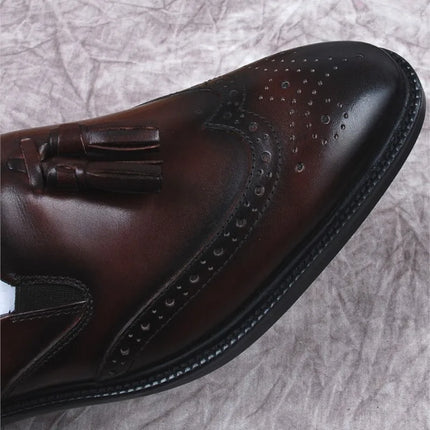 Men's Loafers Black Brown Genuine Leather With Handmade Slip On Formal Dress Shoes HEBDO STORE